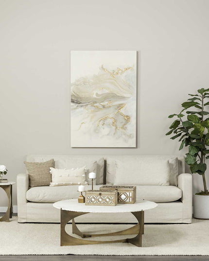 21" Brown And White Marble Round End Table