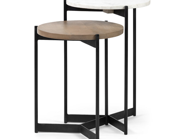 24" Brown And White Glass Round End Table