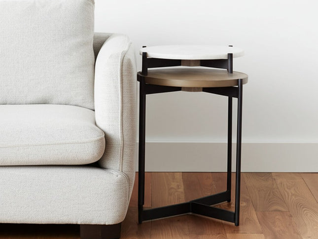 24" Brown And White Glass Round End Table