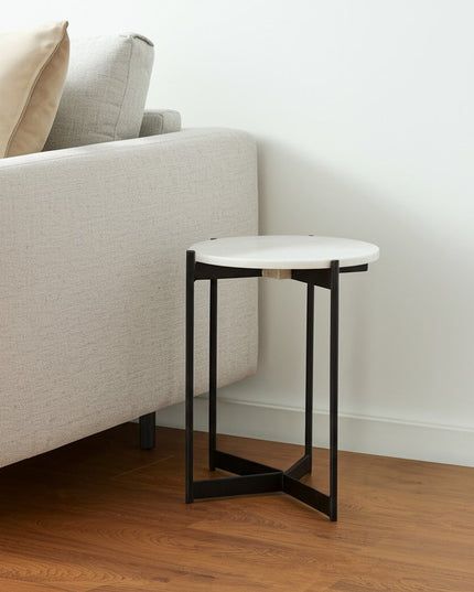 24" Brown And White Glass Round End Table