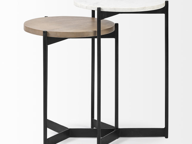 24" Brown And White Glass Round End Table