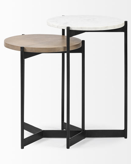 24" Brown And White Glass Round End Table