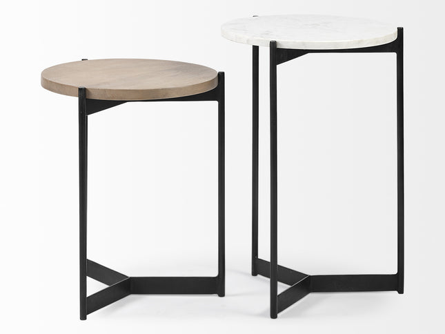 24" Brown And White Glass Round End Table