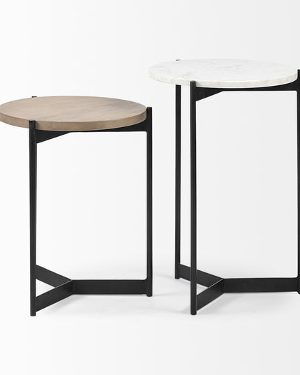 24" Brown And White Glass Round End Table