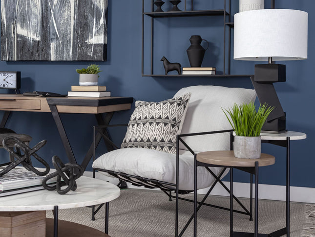 24" Brown And White Glass Round End Table