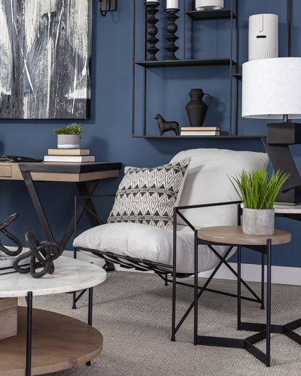 24" Brown And White Glass Round End Table
