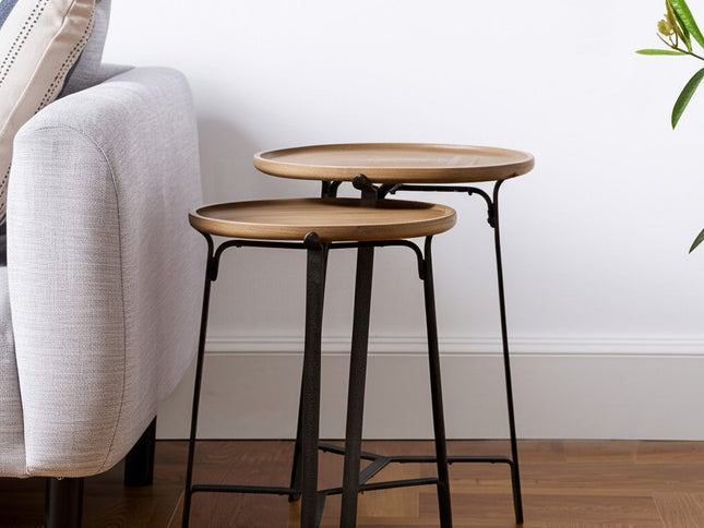 24" Brown Solid Wood Round End Table