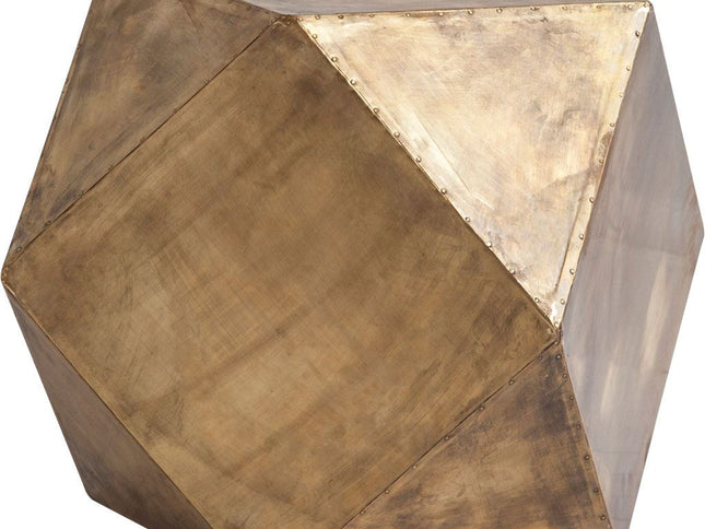 19" Brass Distressed Brass Square Block End Table