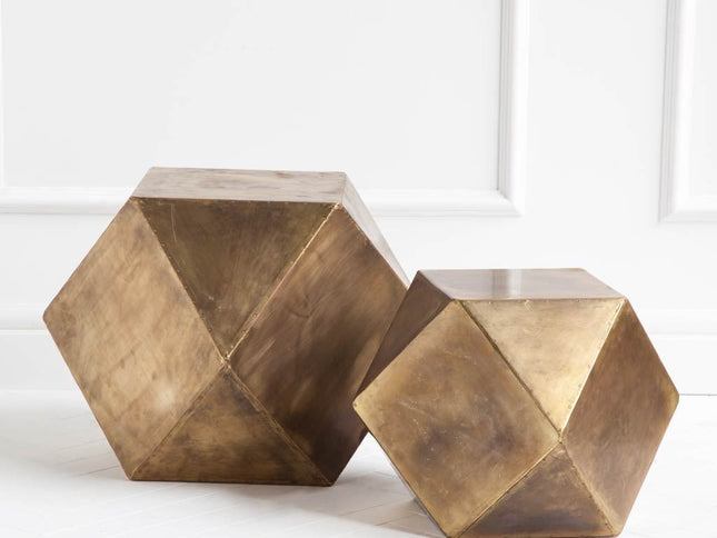 19" Brass Distressed Brass Square Block End Table