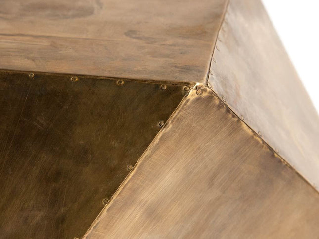 19" Brass Distressed Brass Square Block End Table