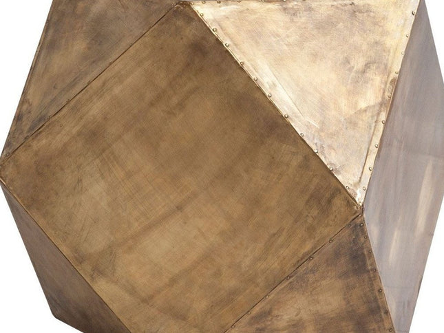 19" Brass Distressed Brass Square Block End Table