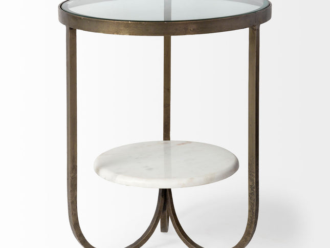 24" White Glass Round End Table
