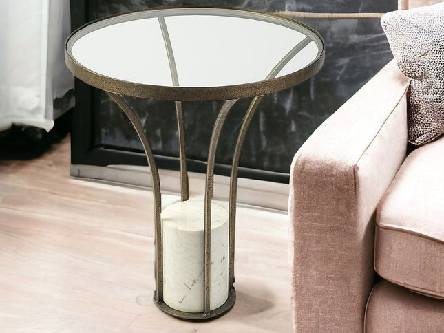 24" Black And White Glass Round End Table