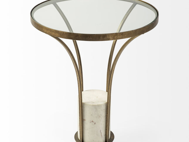 24" Black And White Glass Round End Table