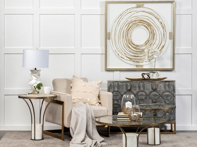 24" Black And White Glass Round End Table