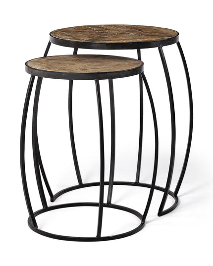 Set of Two 26" Black And Brown Solid Wood Round End Table