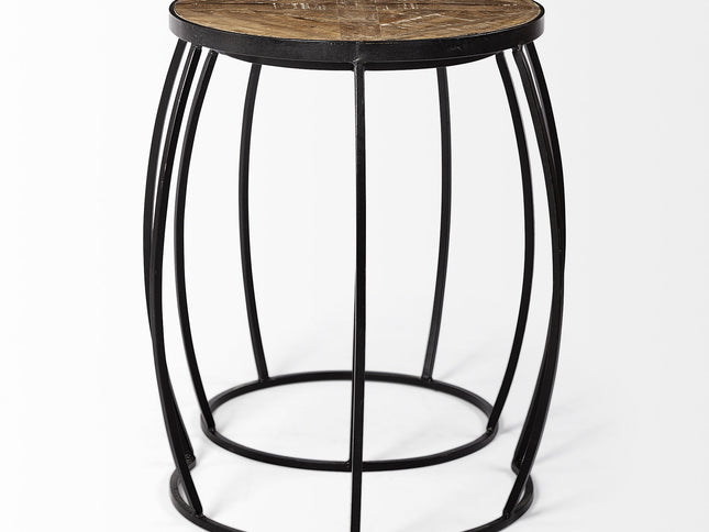 Set of Two 26" Black And Brown Solid Wood Round End Table