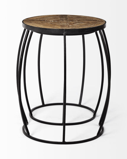 Set of Two 26" Black And Brown Solid Wood Round End Table