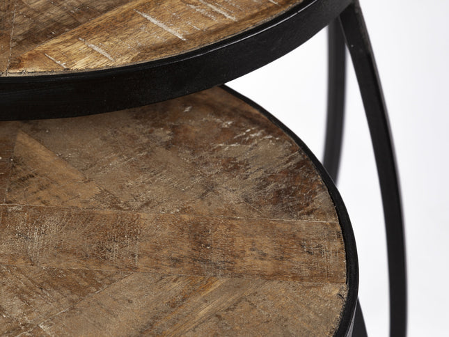 Set of Two 26" Black And Brown Solid Wood Round End Table