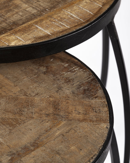 Set of Two 26" Black And Brown Solid Wood Round End Table