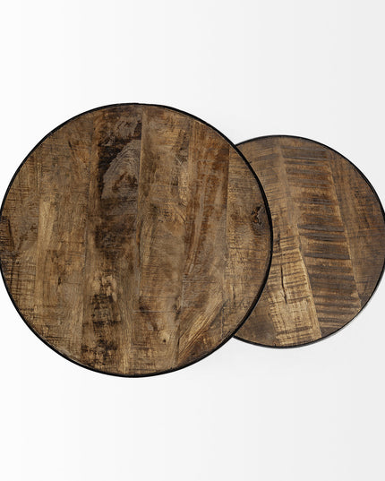 Set of Two 26" Black And Brown Solid Wood Round End Table