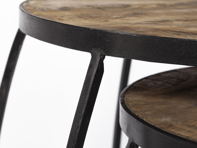 Set of Two 26" Black And Brown Solid Wood Round End Table