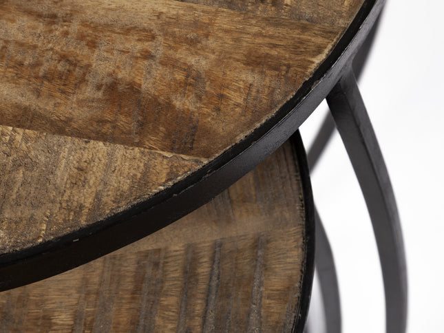 Set of Two 26" Black And Brown Solid Wood Round End Table