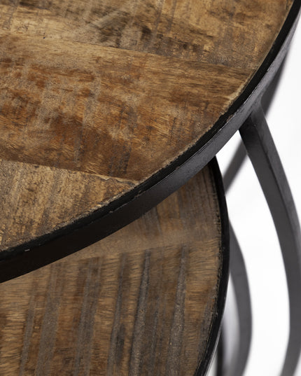 Set of Two 26" Black And Brown Solid Wood Round End Table