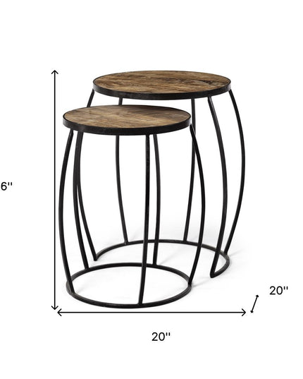 Set of Two 26" Black And Brown Solid Wood Round End Table