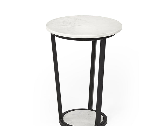 21" Black And White Marble Round End Table