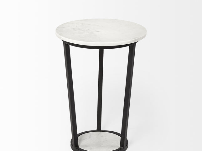21" Black And White Marble Round End Table
