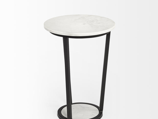 21" Black And White Marble Round End Table