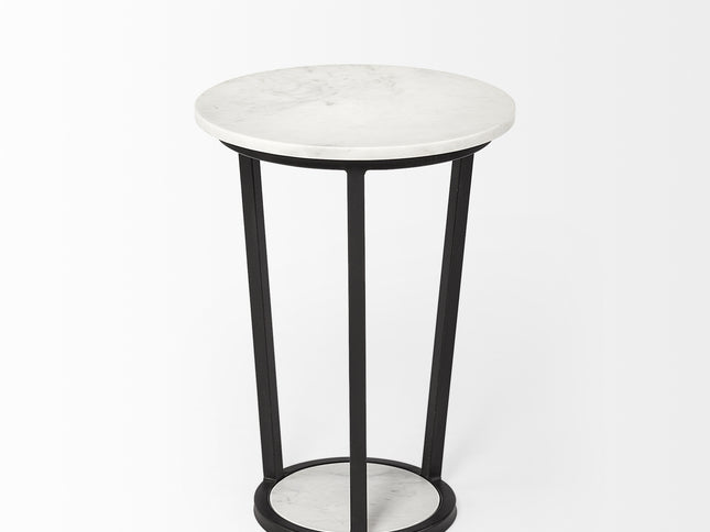 21" Black And White Marble Round End Table