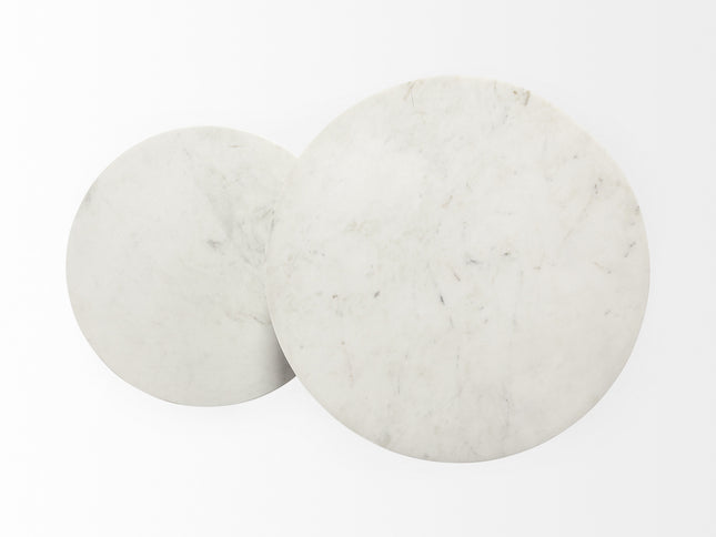 21" Black And White Marble Round End Table