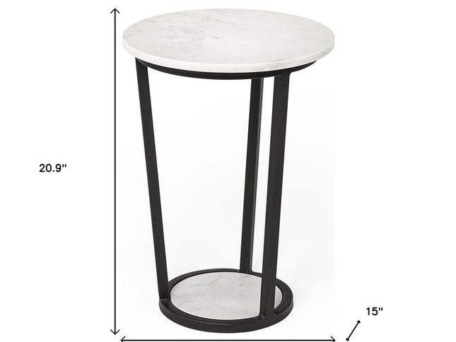21" Black And White Marble Round End Table