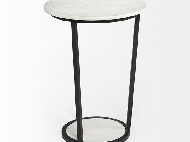 25" Black And White Marble End Table