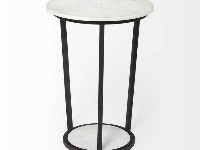 25" Black And White Marble End Table