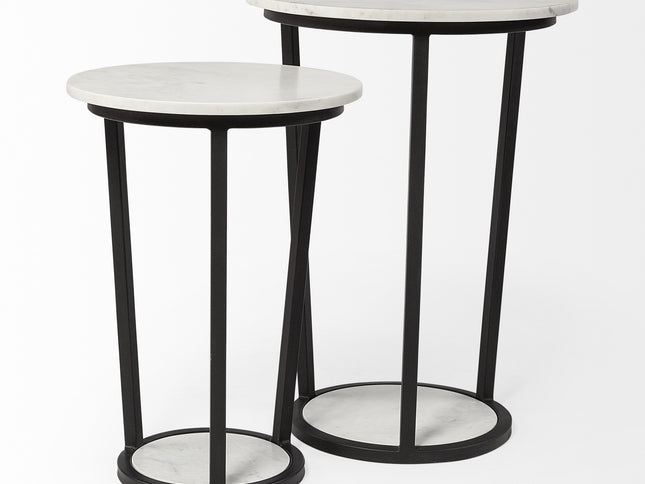 25" Black And White Marble End Table