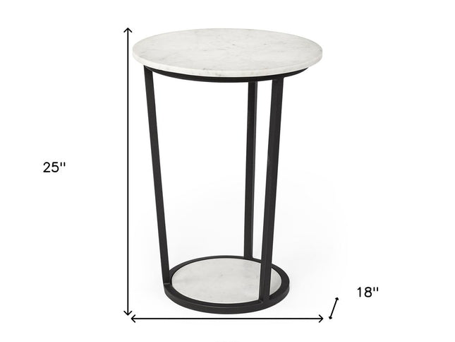 25" Black And White Marble End Table