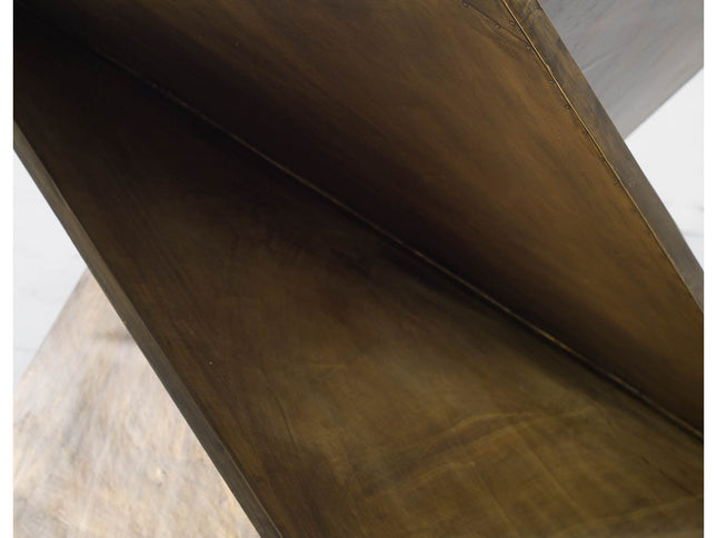 21" Brass Clad Distressed Wood Abstract End Table