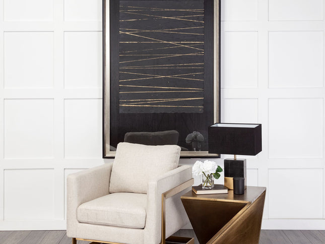 21" Brass Clad Distressed Wood Abstract End Table