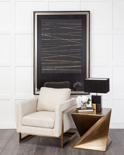 21" Brass Clad Distressed Wood Abstract End Table