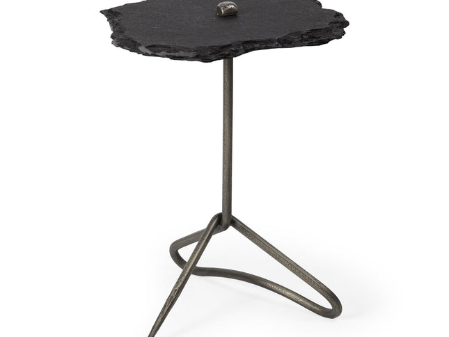 24" Slate Gray And Black Stone End Table