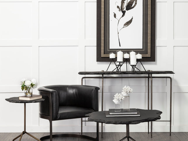 24" Slate Gray And Black Stone End Table