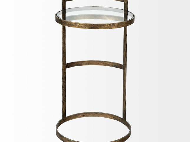27" Gold And Clear Glass Round End Table