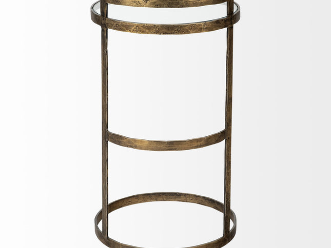 27" Gold And Clear Glass Round End Table