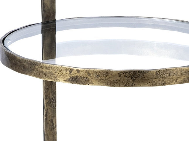 27" Gold And Clear Glass Round End Table