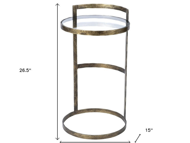 27" Gold And Clear Glass Round End Table