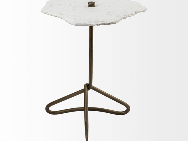 23" Gold And White Marble End Table