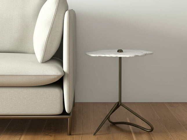 23" Gold And White Marble End Table